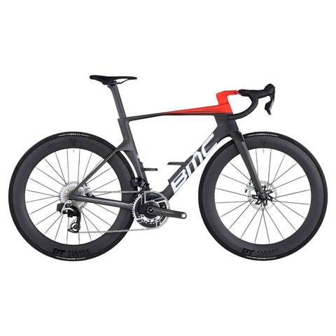 2026 BMC Teammachine R 01 THREE Carbon Aero Racing Road Bike featuring a sleek design with a red and black color scheme and aerodynamic frame elements