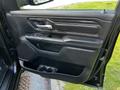 The interior door panel of a 2019 RAM 1500 featuring a black finish with a handle controls and a storage compartment