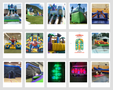 A variety of inflatable structures including castles slides and obstacle courses for party rentals displayed in a grid format