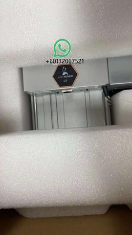 Bitmain Antminer L9 Litecoin Dogecoin miner with 17 GH/s sits inside protective foam packaging