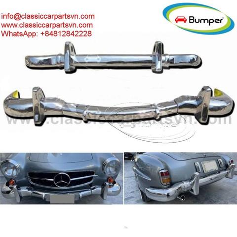 Two chrome bumpers for a Mercedes 190SL Roadster from 1955 to 1963 featuring a sleek design and chrome finish