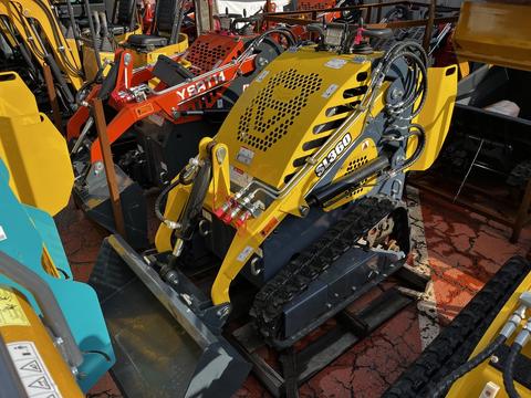 A 2024 SL 360 compact track loader features yellow and black design with a front blade and dual hydraulic arms for versatile construction tasks