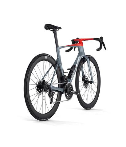 2024 BMC Teammachine R 01 Three Road Bike featuring a sleek gray frame with red accents aerodynamic design and a high-performance gear system