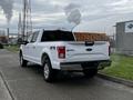 A white 2017 Ford F-150 parked with its rear facing the viewer showcasing its chrome details and XLT badge