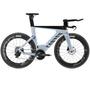 2025 Canyon Speedmax CF SLX 8 AXS 808 Road Bike featuring a sleek aerodynamic frame with a light blue and black color scheme and Zipp 808 carbon wheels