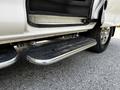 A metallic running board of a 2003 Mitsubishi 7 Passenger Van showing its textured surface and connection to the vehicle's side door