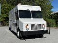A white 2009 Morgan Olson Workhorse delivery truck with large front windows and a distinctive grille design