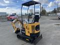 A yellow 2024 AGT Mini Excavator with a black cab and rubber tracks displaying the model H12R