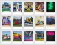 Various inflatable structures including bounce houses, slides, and a castle, along with colorful tents and party rental equipment