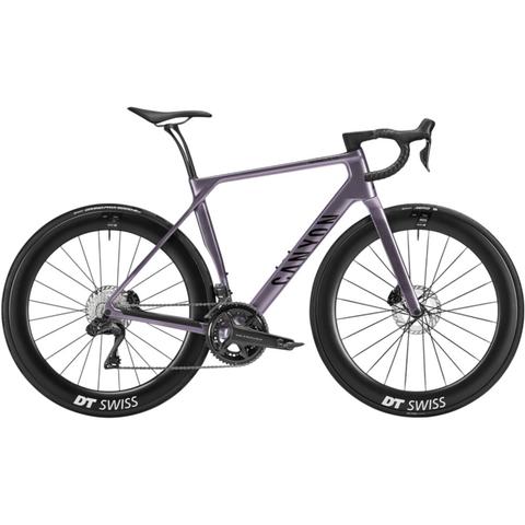 2026 Canyon Endurace CF SLX 8 Carbon Endurance Road Bike featuring a sleek purple frame and black DT Swiss wheels designed for performance and comfort