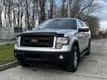 A 2014 Ford F-150 with a silver body and black grill parked on a paved surface with visible tires and front bumper