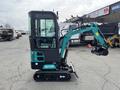 2024 AGT Industrial Green QH13R Mini Excavator featuring a compact design with a black and teal color scheme and a tracked base for maneuverability