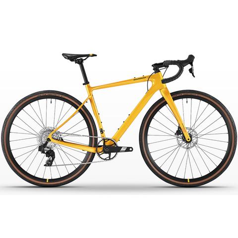 2026 Boardman ADV 9.2 Carbon Gravel Adventure Road Bike with a bright yellow frame wide tires and disc brakes