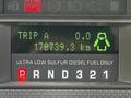 Dashboard display of a 2008 Ford F-550 showing trip data and fuel type with gear indicator and mileage in kilometers