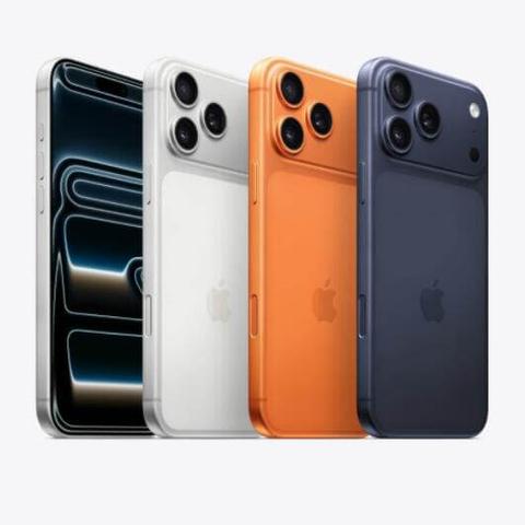iPhone 17 Pro Max in various colors including silver white orange and dark blue with a sleek design and three rear camera lenses