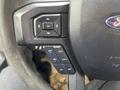 Close-up of the steering wheel controls of a 2016 Ford F-150 with buttons for set, cancel, and navigation functions