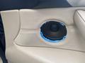 Close-up of a speaker hole in the door panel of a 2009 BMW X5 showing a missing speaker surrounded by beige leather upholstery