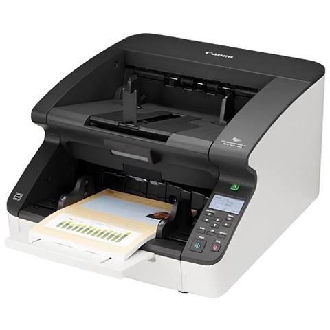 Canon imageFORMULA DR-G2140 Scanner with a document feeder and control panel showing various buttons and indicators