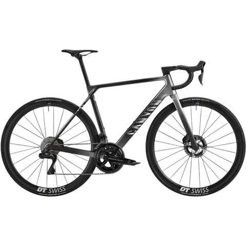 2026 Canyon Ultimate CFR Di2 Carbon Race Road Bike featuring sleek frame design black and grey color scheme with aerodynamic handlebars and DT Swiss wheels