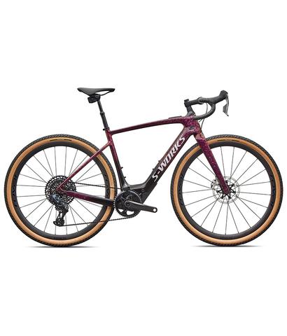 2026 Specialized S-Works Turbo Creo 2 Electric Bike with a sleek design featuring a purple and black frame and brown tires