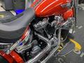 A close-up of a 2024 Harley Davidson Fat Boy motorcycle showcasing its chrome engine components and sleek red detailing.