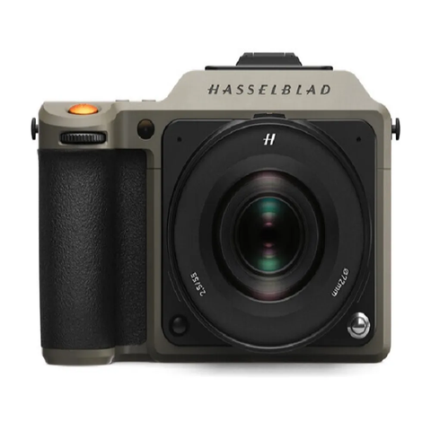 Hasselblad X2d 100c Earth Explorer Limited Edition Kit featuring a large lens and textured grip in a military green color