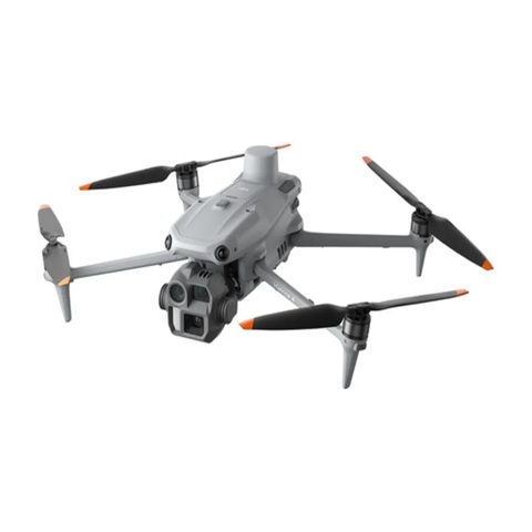 DJI Matrice 4E drone equipped with four propellers a front camera and a sleek gray body designed for enterprise use