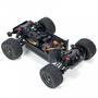 An Arrma 1/10 VORTEKS 3S 4X4 RTR Brushless Stadium Truck showcasing its chassis motors and tires with a robust design suitable for off-road performance