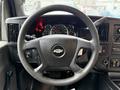 Steering wheel of a 2019 Chevrolet Express featuring a central Chevrolet logo and buttons for various controls