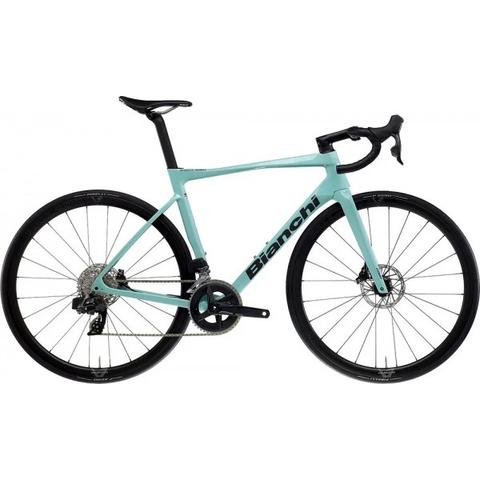 2024 Bianchi Specialissima COMP 105 Di2 Road Bike in mint green with a lightweight frame disc brakes and aerodynamic design
