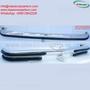 A chrome bumper for a 1968 Mercedes Benz W114 featuring elegant curves and a central emblem