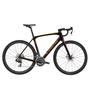 2025 Trek Domane SLR 9 AXS Gen 4 road bike featuring a sleek frame in black and gold with disc brakes and high-performance components