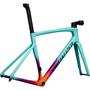 A 2023 Specialized Tarmac SL7 Frameset in turquoise and gradient orange with a streamlined design and large Specialized logo on the frame