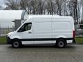 A white 2021 Mercedes-Benz Sprinter van is parked with its profile visible showcasing a high roof and sliding side door