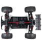 Arrma 1/5 Outcast 8S EXB 4X4 roller brushless stunt truck in black featuring large tires a sturdy chassis and red suspension components