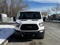 Front view of a white 2018 Ford Transit van with a black grille and headlights visible