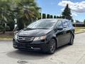 A black 2014 Honda Odyssey minivan parked with palm trees in the background