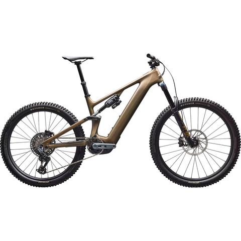2026 Specialized Turbo Levo 4 Expert Mountain Bike featuring a sleek design with a metallic brown frame and large knobby tires suitable for mountain terrain