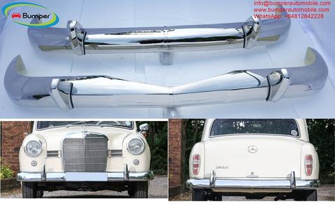 Chrome bumpers for a Mercedes Ponton 4 cylinder W120 W121 from 1959-1962 displayed together in a close-up view