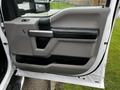 A close-up of the driver's side door interior of a 2017 Ford F-550 featuring a gray panel with a black armrest and control buttons