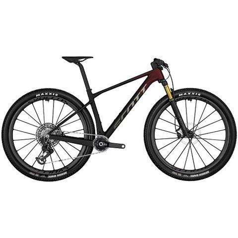 2024 SCOTT Scale RC SL TR Mountain Bike featuring a sleek black and red frame with large wheels and modern components designed for high performance off-road riding