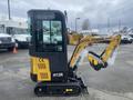 A 2024 AGT Industrial H13R Mini Excavator with a yellow and black body featuring a compact design and a hydraulic arm with an attachment for digging or lifting